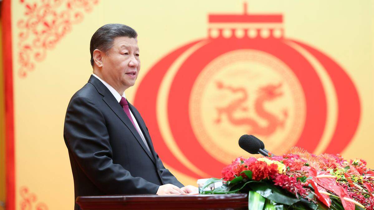 Chinese President Xi Jinping, also general secretary of the Communist Party of China Central Committee, delivers a speech at a Spring Festival reception in Beijing on Feb. 8.
