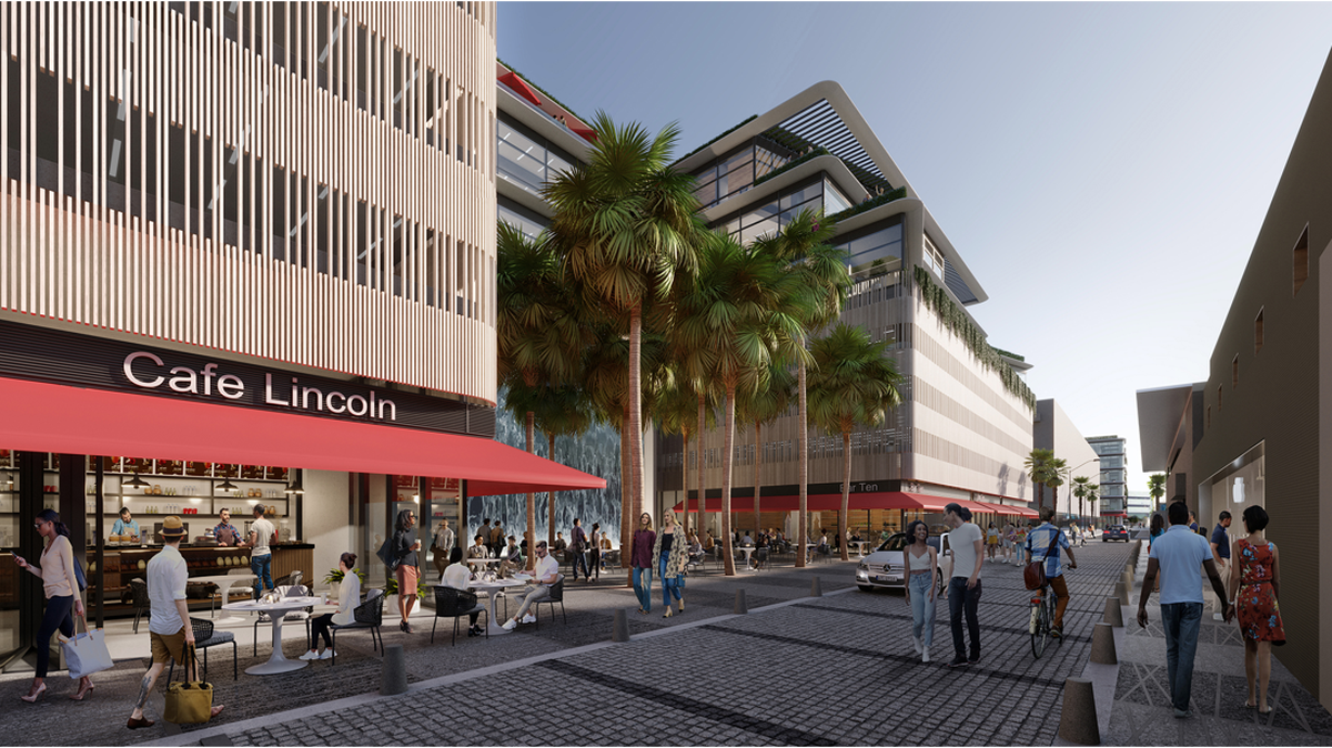 One of the most controversial items on the Nov. 8 ballot in Miami Beach involves leases of city-owned surface parking lots near Lincoln Road to build mixed-use developments that include office space. Above: A rendering of one of two buildings that Lincoln Road Property Owners would develop.