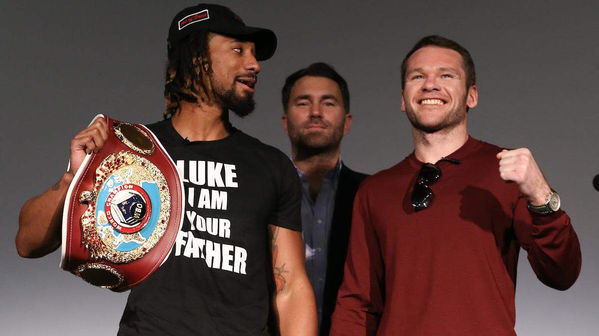 WBO middleweight champion Demetrius Andrade and Luke Keeler pose after the final press conference for the Jan. 30 fight.