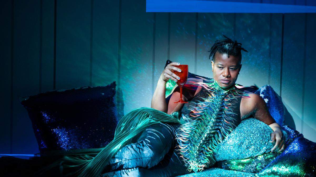 Jennifer Kidwell as The Ocean in PearlDamour’s “Ocean Filibuster” opening Saturday, Nov. 12 inside the Carnival Studio Theater at the Adrienne Arsht Center as part of Live Arts Miami’s EcoCultura series. (Photo courtesy of Maggie Hall)
