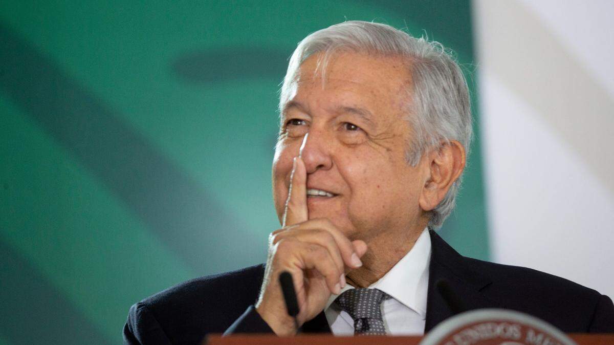 Mexican President Andres Manuel Lopez Obrador gives his daily press conference in the border city of Ciudad Juarez in 2021.