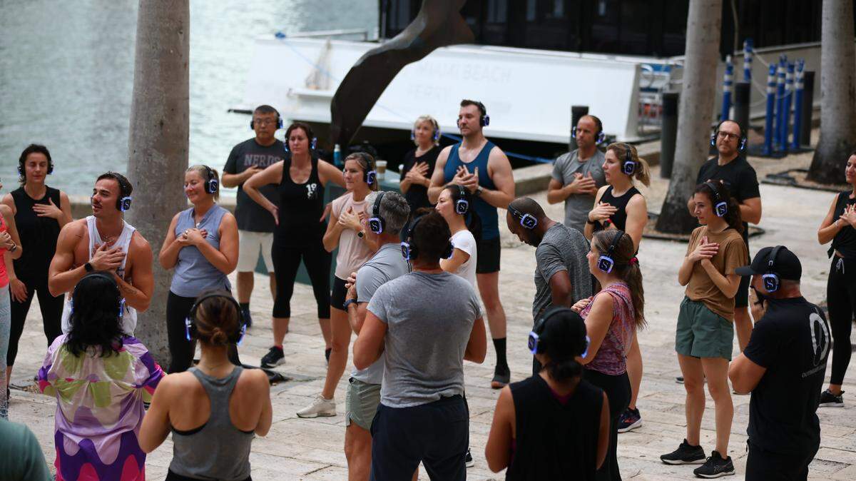 Attendees participated in an early morning cathartic workout experience and a wellness walk early Tuesday, Nov. 7, 2023 ahead of the Global Wellness Summit 2023 in Miami, Florida.