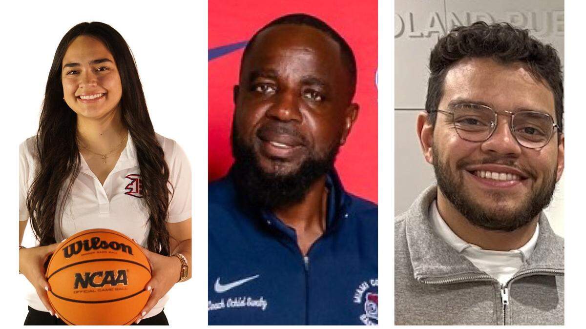Doral Academy’s Daniela Barrios (left), Miami Country Day’s Ochiel Swaby (middle) and Carrollton’s Danny Ramos (right) are the Miami Herald’s Miami-Dade County Girls’ Basketball Coaches of the Year.