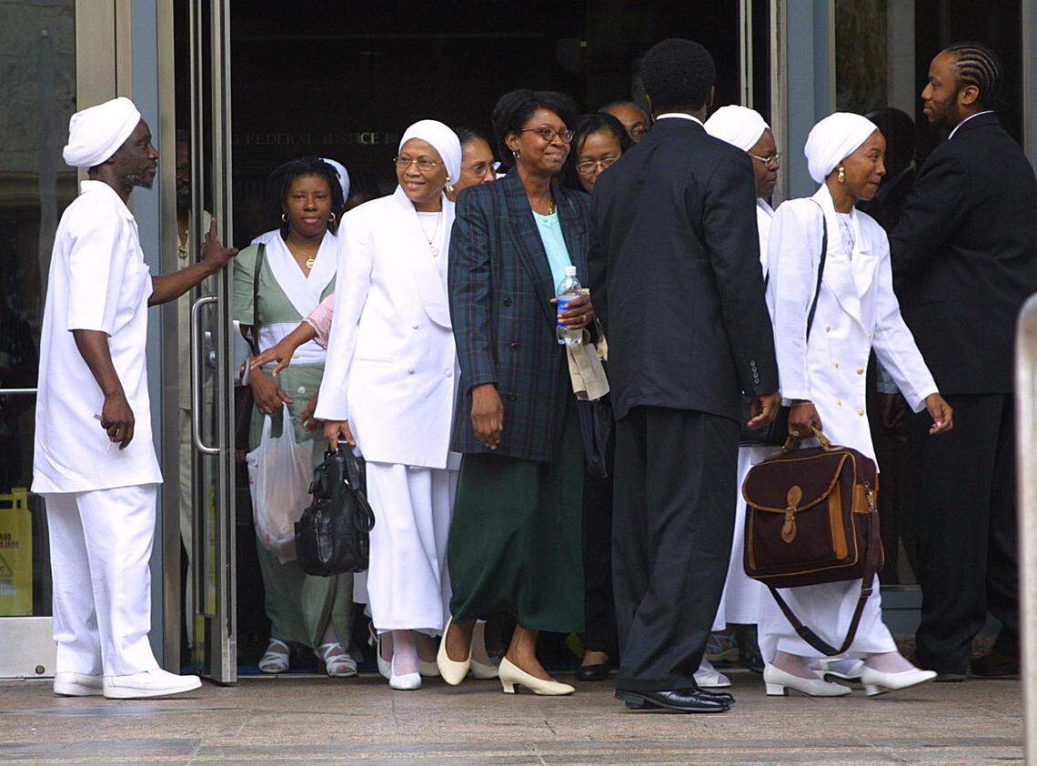 Followers of Yahweh Ben Yahweh exit federal court.