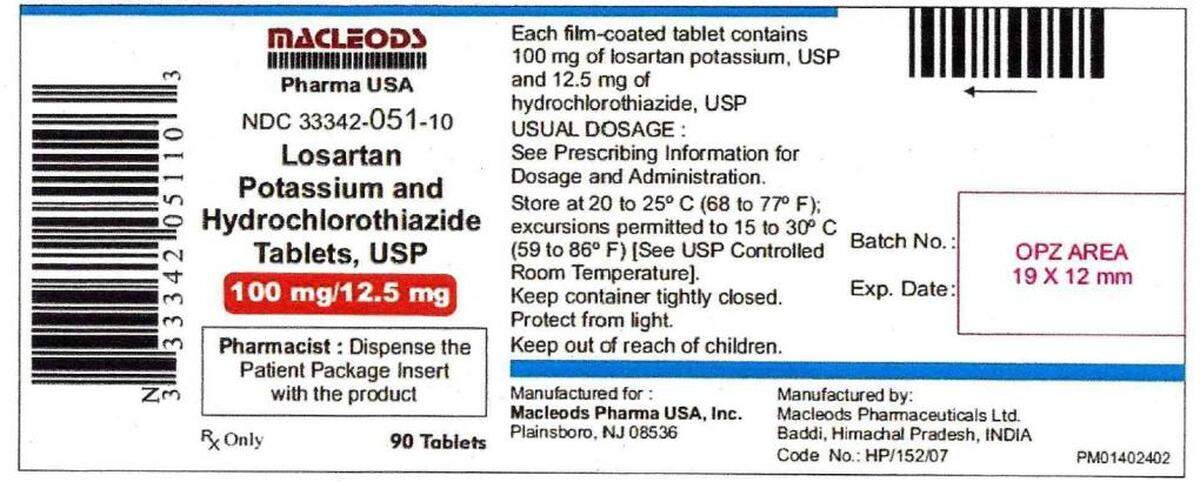 A label from one of the recalled lots of Macleods losartan