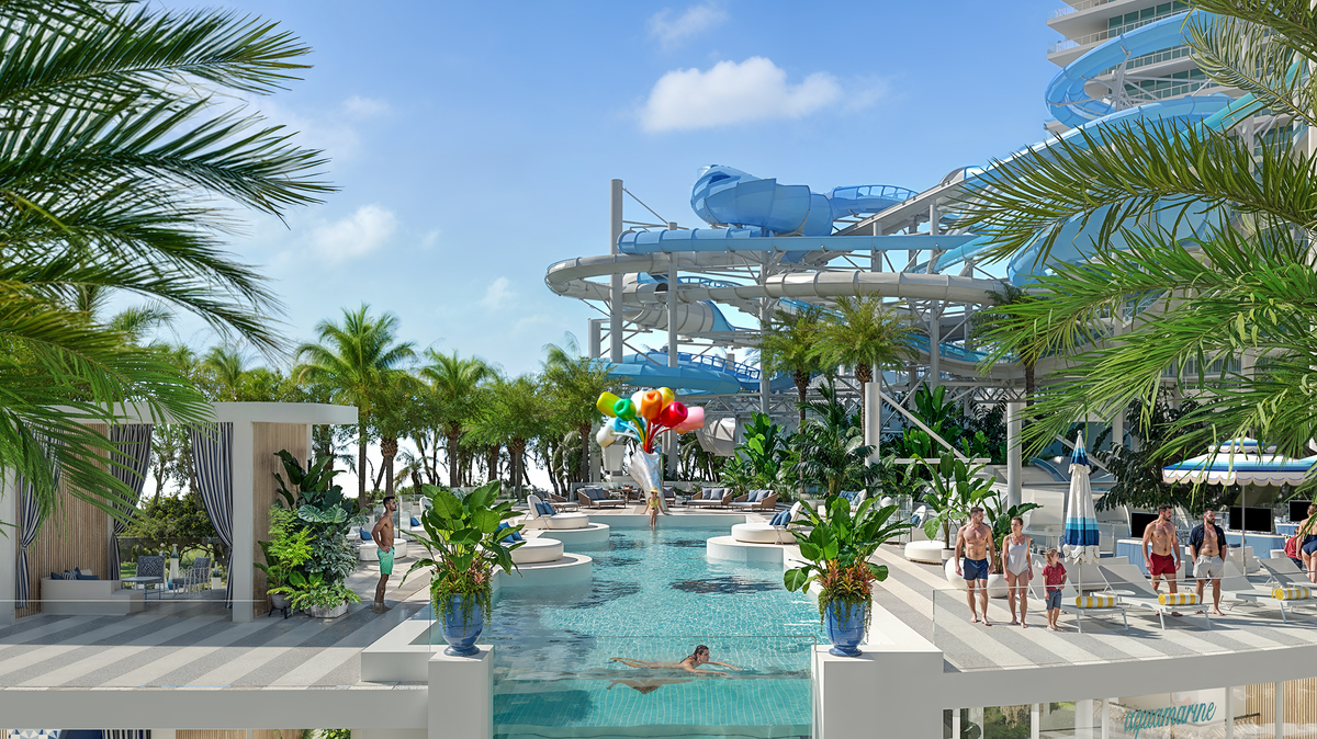 The Fontainebleau currently has one small slide in the children’s pool. After the proposed renovation, it would have six water slides for adults and teenagers and five for children.