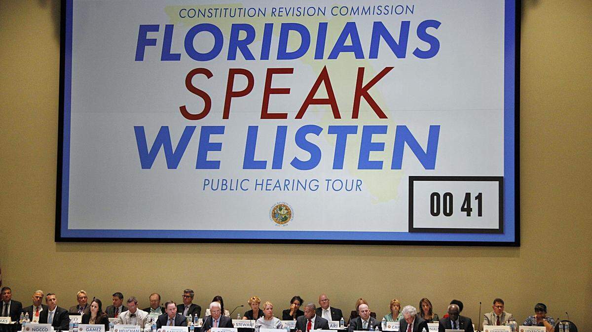 Members of the Constitutional Revision Commission listened to residents during a town hall meeting with Floridians in Miami at Florida International University in Miami, April 6, 2017.