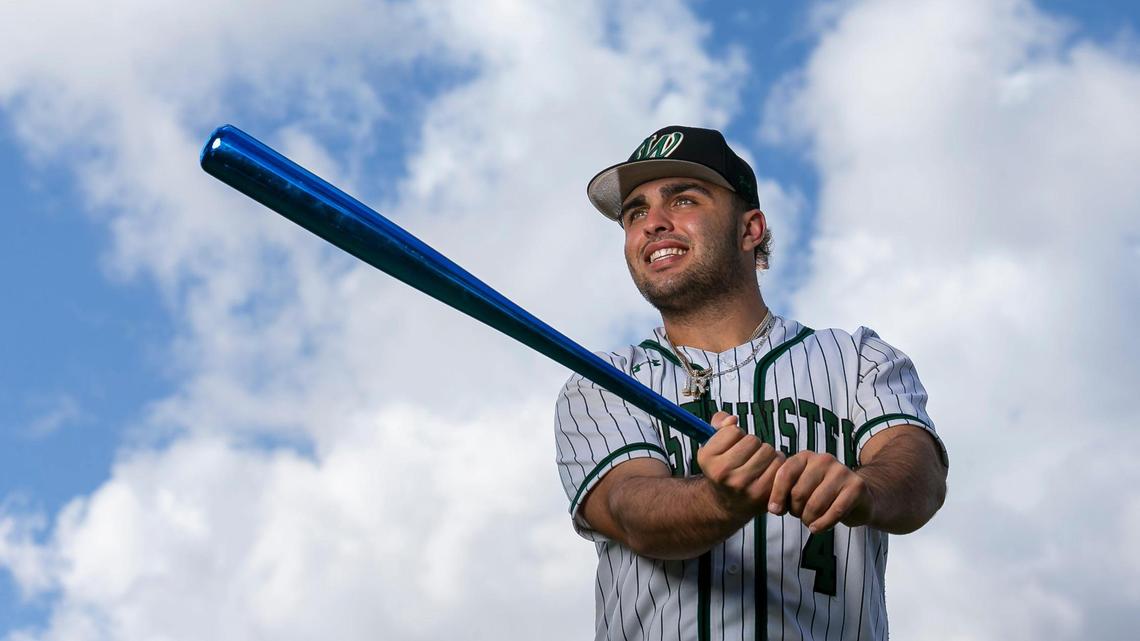 Dade Baseball Player of the Year Sal Stewart, from Westminster Christian School, is photographed at A.D. Barnes Park in Miami, Florida on Monday, May 23, 2022.