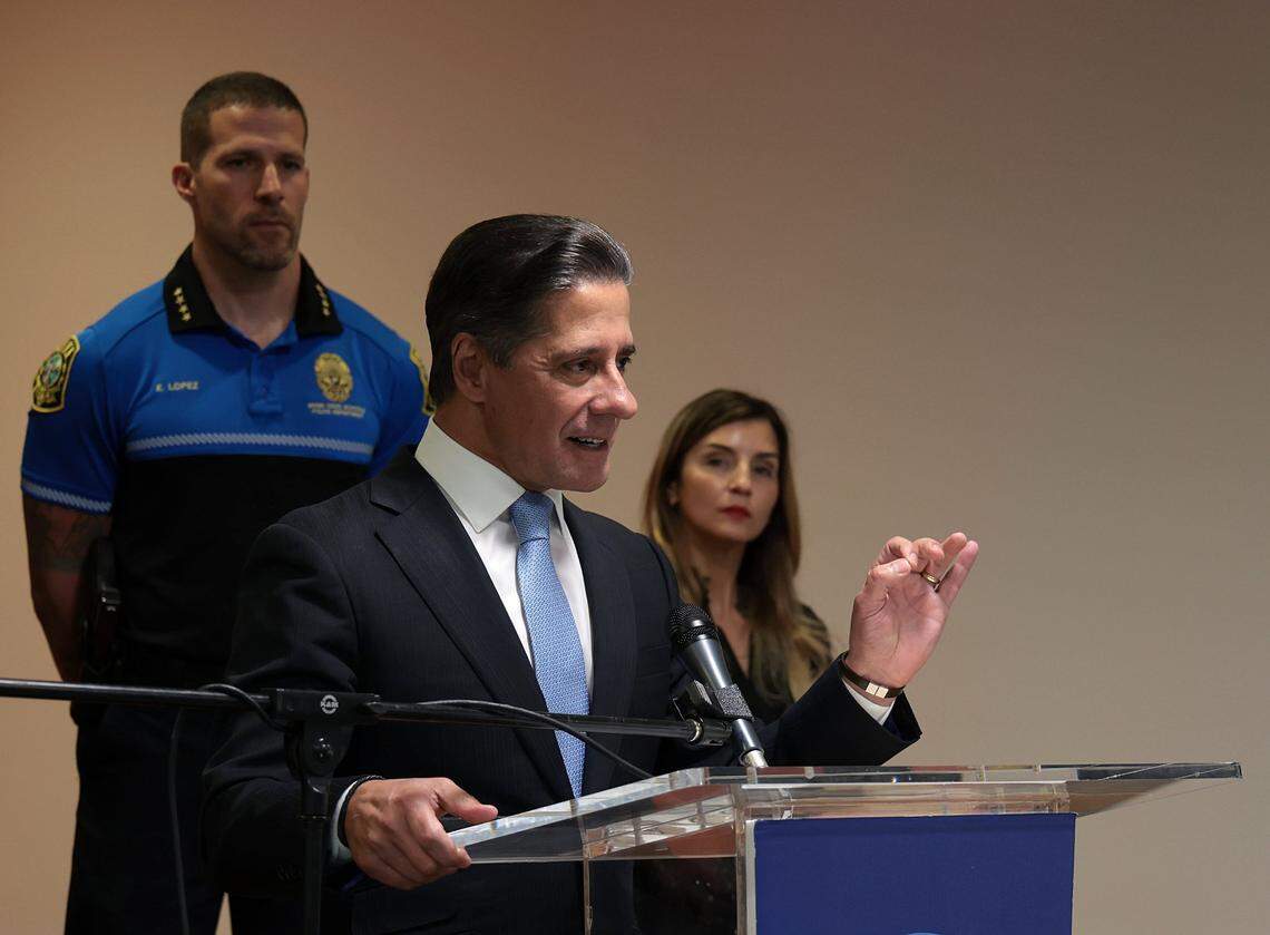 On Thursday, Dec. 9, 2021, Miami-Dade Public Schools Superintendent Alberto Carvalho announces his departure for Los Angeles as its new superintendent during his press conference at iPrep Academy in Miami.