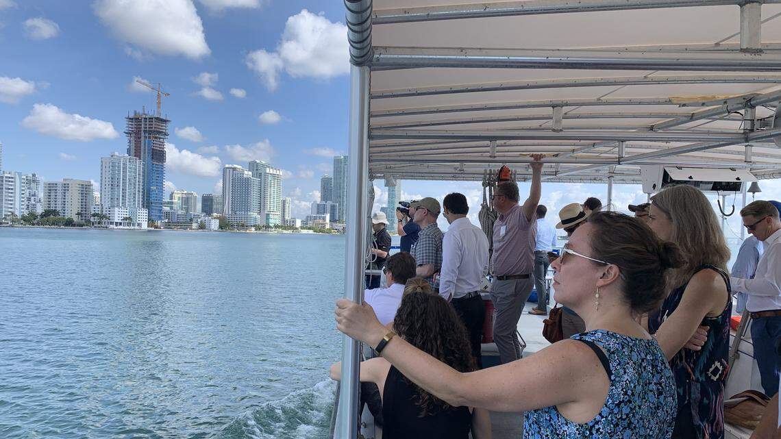 Members of an Urban Land Institute task force took a boat tour Monday to survey Miami’s waterfront, which is vulnerable to sea level rise. The city expects more than two feet of sea rise by 2060, which could swamp millions of dollars of real estate.