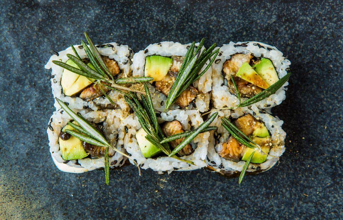 The eel roll with rosemary at Sushi Garage.