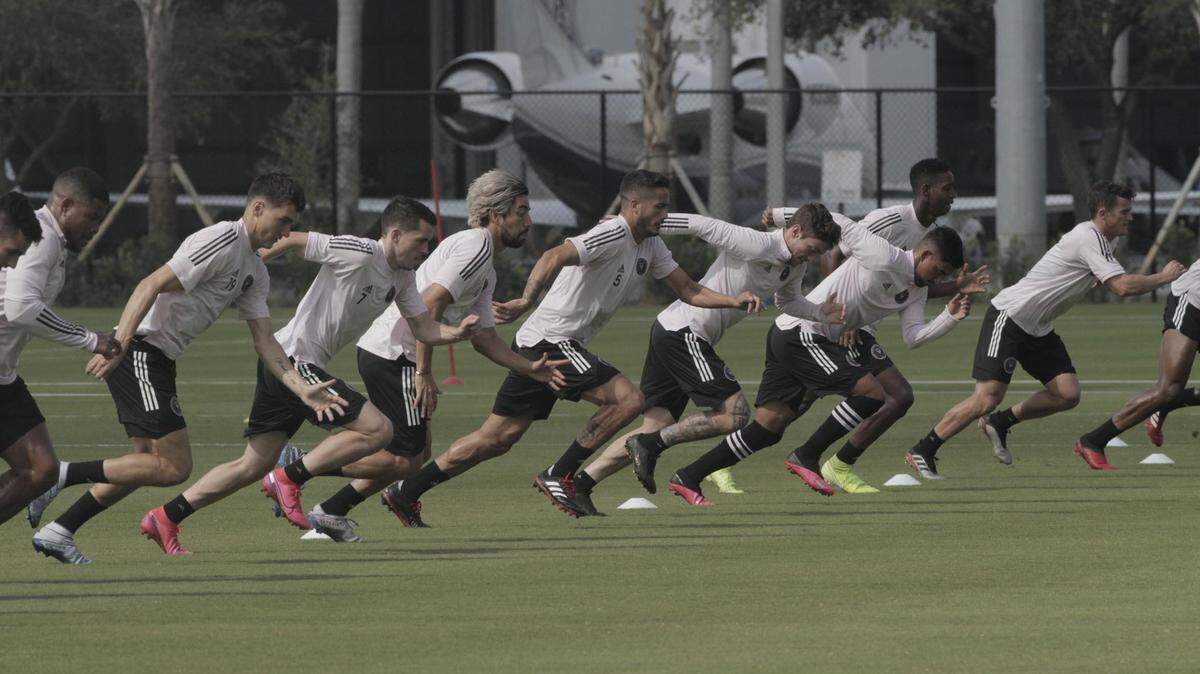 Ft. Lauderdale, Florida, March 3, 2020-Players run sprintst at the training facility at Inter Miami Stadium in Fort Lauderdale.