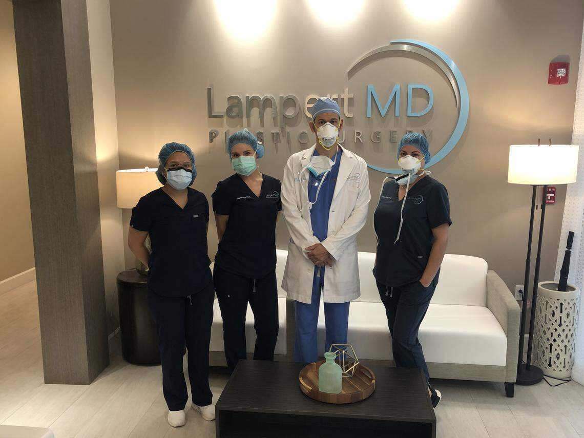 Every person — patients and staff — has to wear a mask inside Dr. Joshua Lampert’s office during the COVID-19 crisis. Depending on the procedure, Lampert might wear two masks.