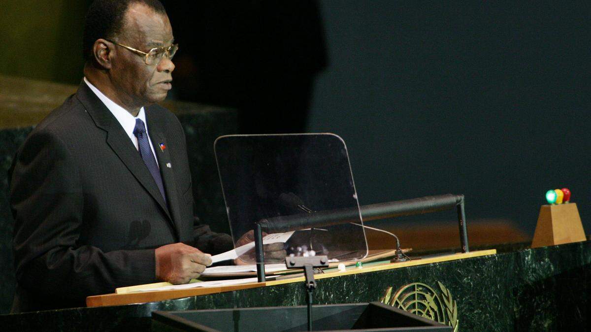 In this file photo, Haiti President Boniface Alexandre addresses the United Nations General Assembly at the U.N. headquarters in New York, Monday, Sept. 19, 2005.
