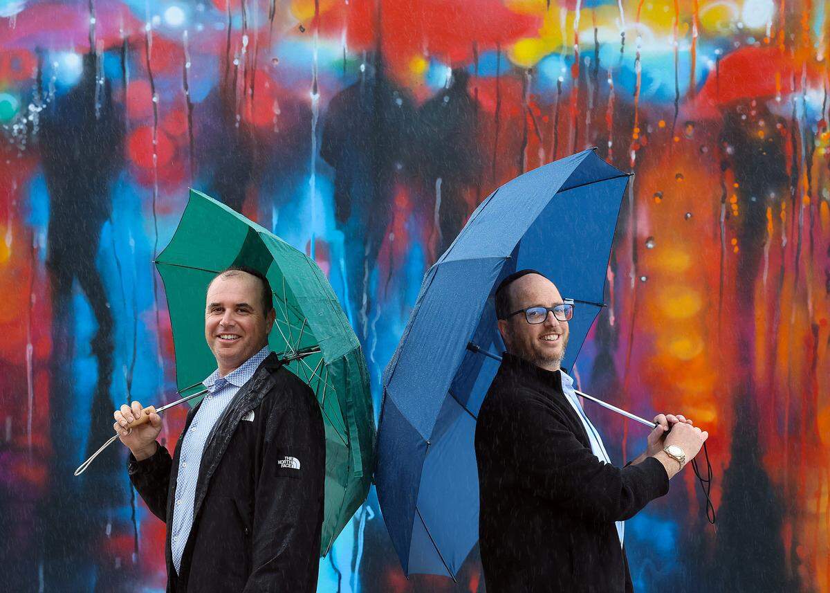 The “Fish Bothers” - Jonathan, left, and Abraham Fish, property owners of The Thrive, are photographed with one of the many murals featured at the new art district. The THRIVE Art District, an arts and commercial hub in Fort Lauderdale that caters to young professionals, is now open. The Miami Herald toured the new art district and local businesses on Wednesday, March 18, 2026, in Fort Lauderdale, Florida.