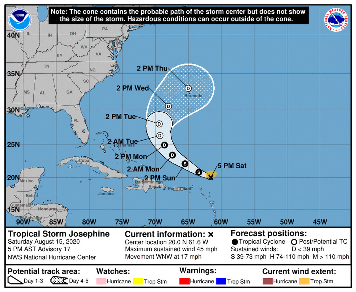 Josephine is still expected to dissipate by Monday, if not sooner. 