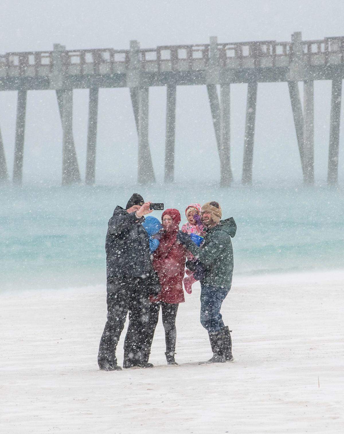 Snow storm at the beach in Pensacola on Tuesday, Jan. 21, 2025.
