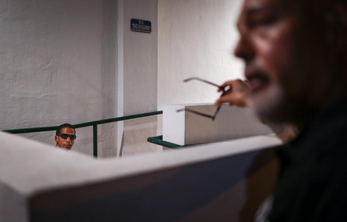 Miami Beach Homeless Liaison Specialist Bo Hall spots a homeless man behind a wall on Thursday, Aug. 22, 2024, during an overnight count of the unsheltered population.