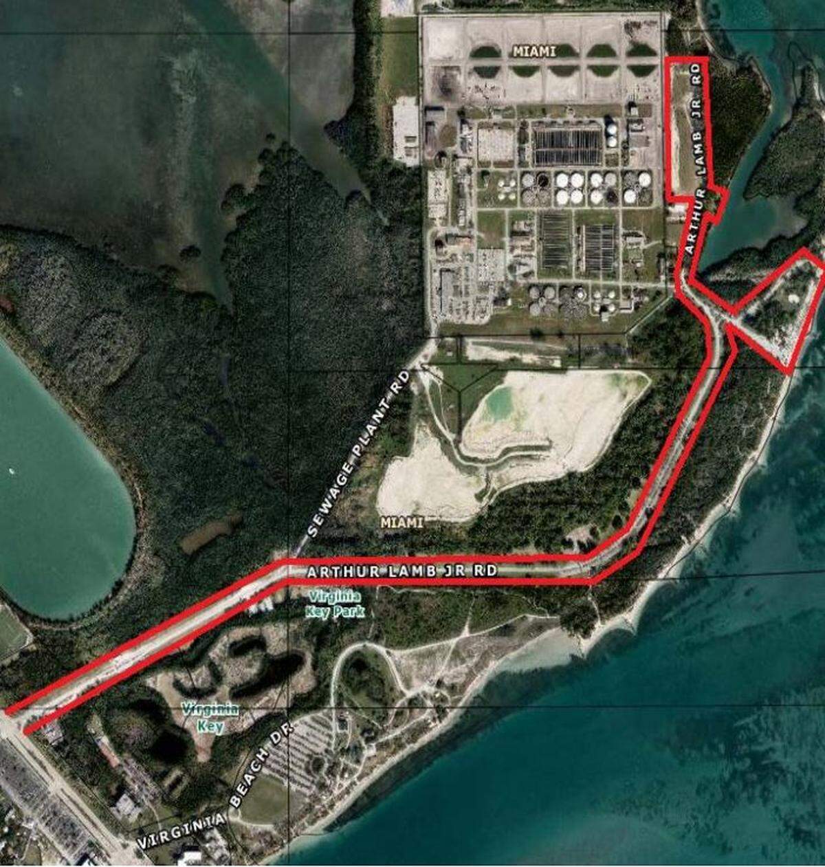 The area lined with red shows the proposed parking site for Ultra Music Festival if the event is held on Virginia Key, according to a draft agreement between the city and the festival.