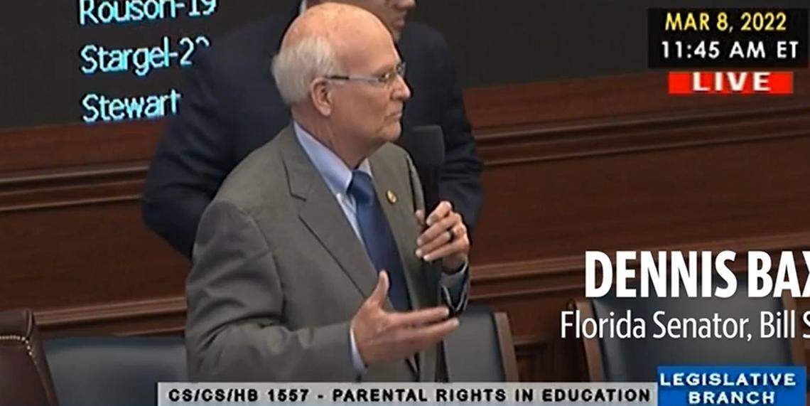 Screen grab from video of Sen. Dennis Baxley, R-Ocala, urging the Senate to vote in favor of the passage of his Parental Rights in Education bill, a bill its opponents dub “Don’t Say Gay.” The bill passed 22-17.