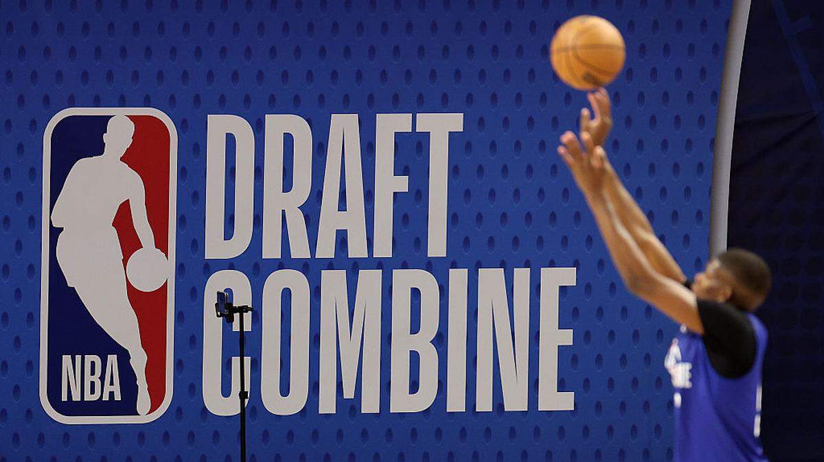 A detailed view of signage during the 2025 NBA Draft Combine at Wintrust Arena on May 13, 2025 in Chicago, Illinois.