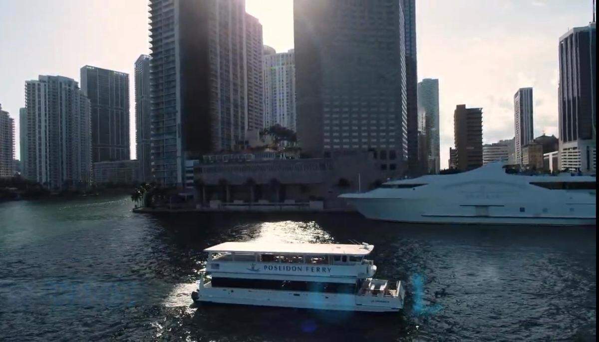 The Poseidon Ferry sails along Biscayne Bay.