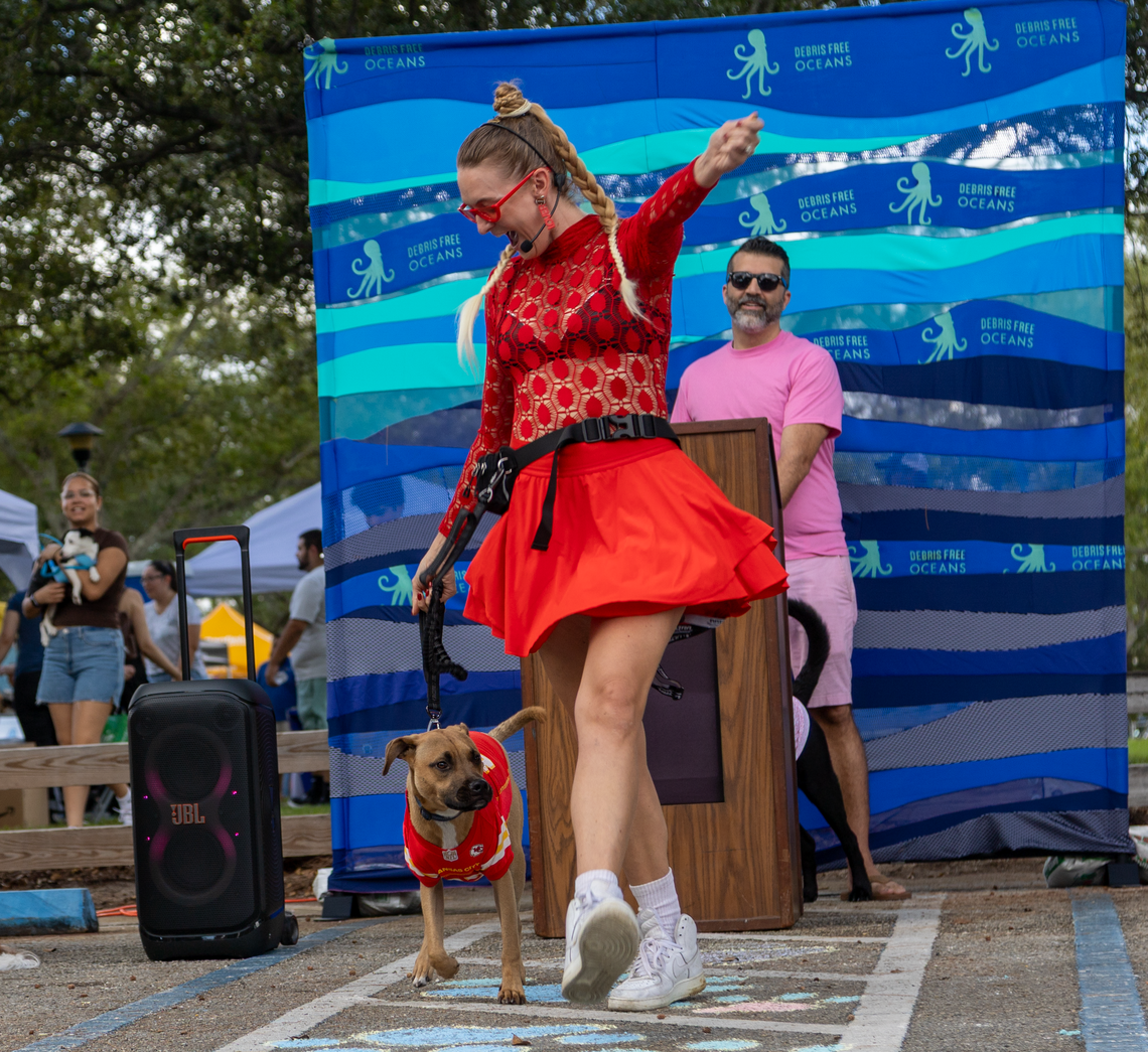 Millie Milton and her dog Marty won the ‘best dog-celebrity lookalike’ for dressing up as Taylor Swift and Travis Kelce.