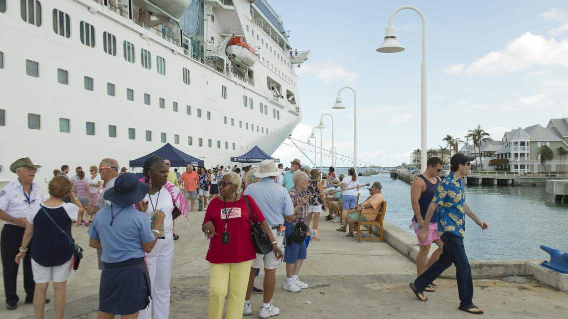  Passengers from the Empress of the Seas walk on the Pier B cruise ship dock after the ship arrived in Key West, Fla., Sunday, Sept. 24, 2017. The ship's port call was the first time a cruise ship has docked in Key West since prior to Hurricane Irma's passage through the Florida Keys. 