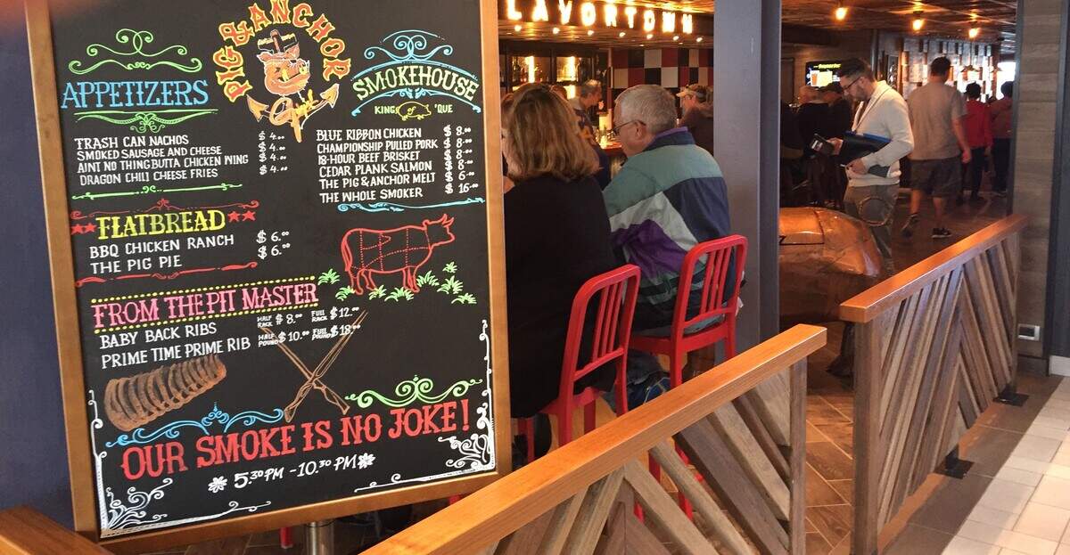 Food board for Guy’s Pig & Anchor smokehouse and brewhouse, new on Carnival Horizon.