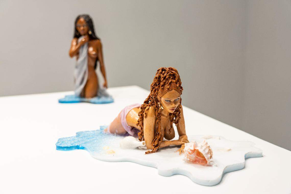 “Ephyra,” a sculpture by Scotland-based artist PJ Harper, is on display at Oolite Arts in Miami Beach. Harper’s detailed artworks are entirely handmade.