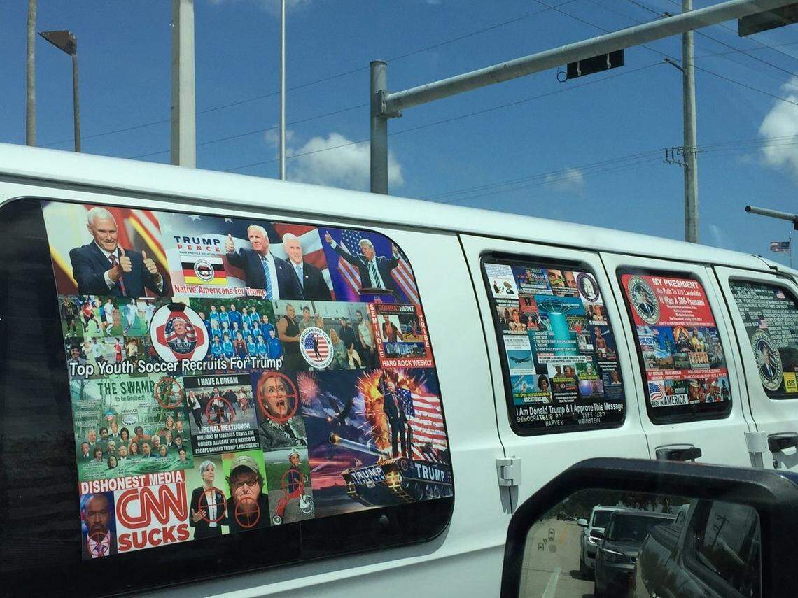 The van that Cesar Sayoc drove was festooned with stickers that hailed President Donald Trump and attacked his critics.