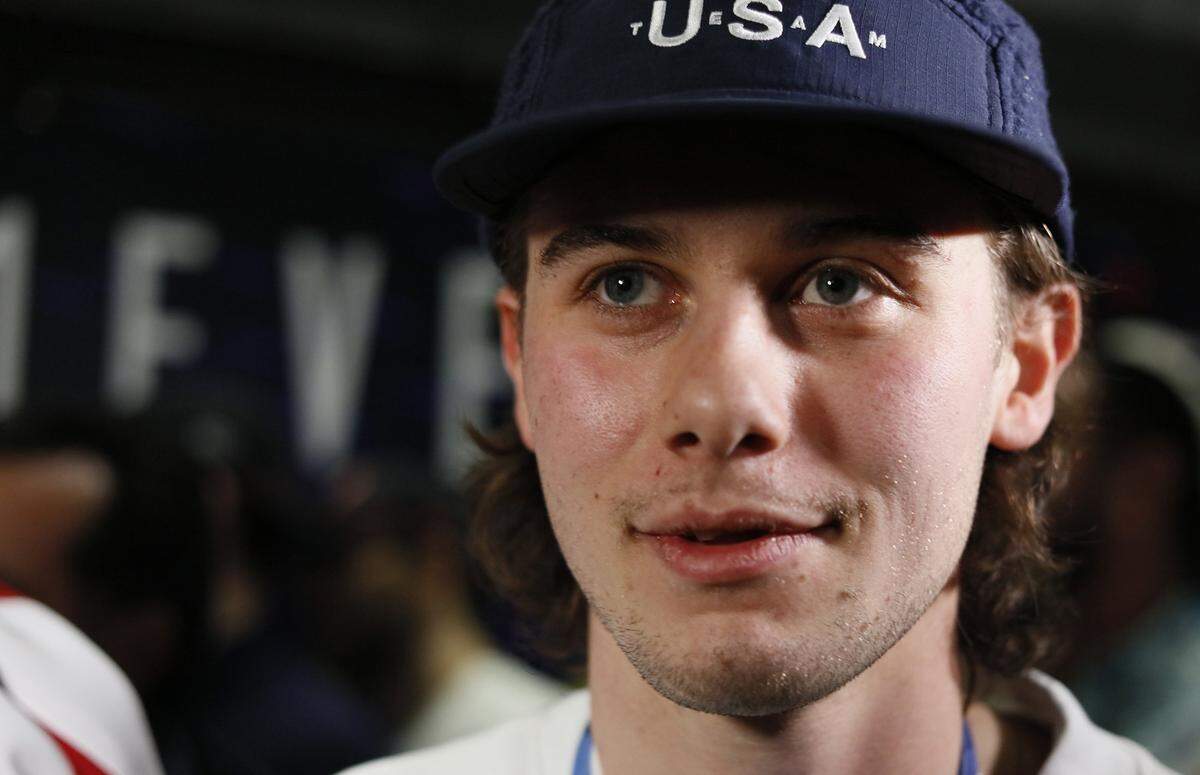Jack Hughes of the United States men’s hockey team arrives with teammates at E11EVEN Miami during a gold medal celebration on Monday, Feb. 23, 2026, in Miami, after returning from Milan following their victory over Canada at the 2026 Winter Olympics in Milan-Cortina, Italy.