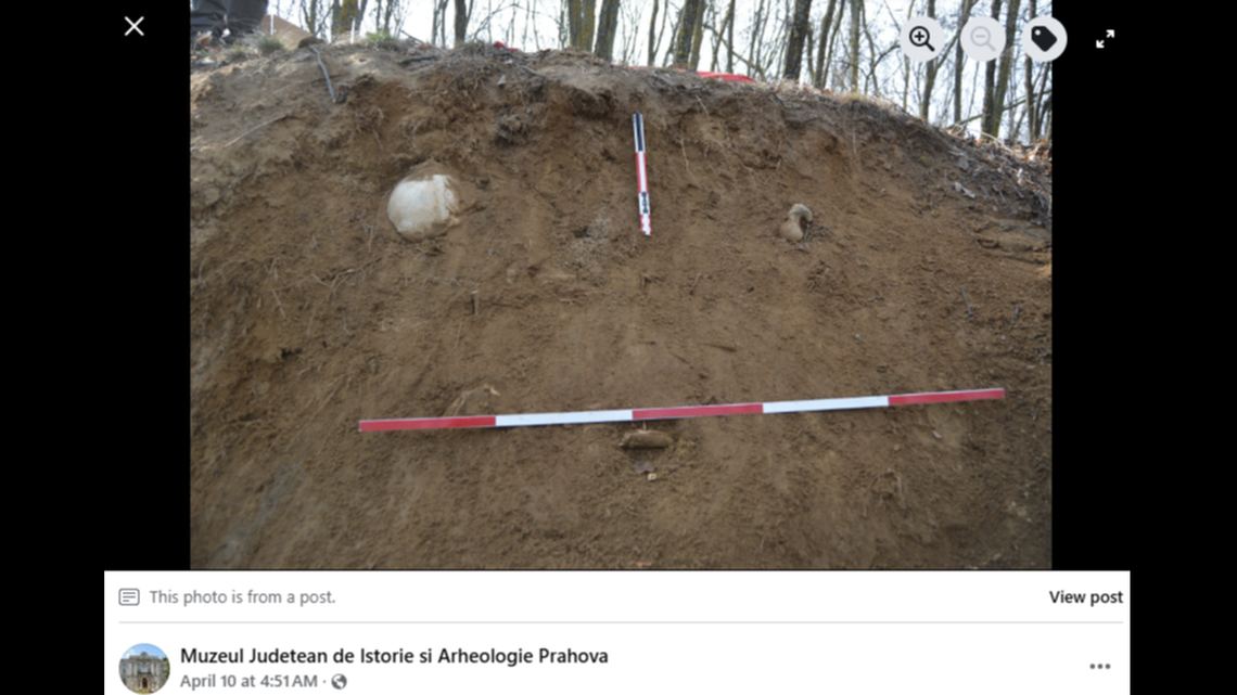 Bones sticking out from a Romania hill turned out to be from the early Bronze Age, archaeologists said.