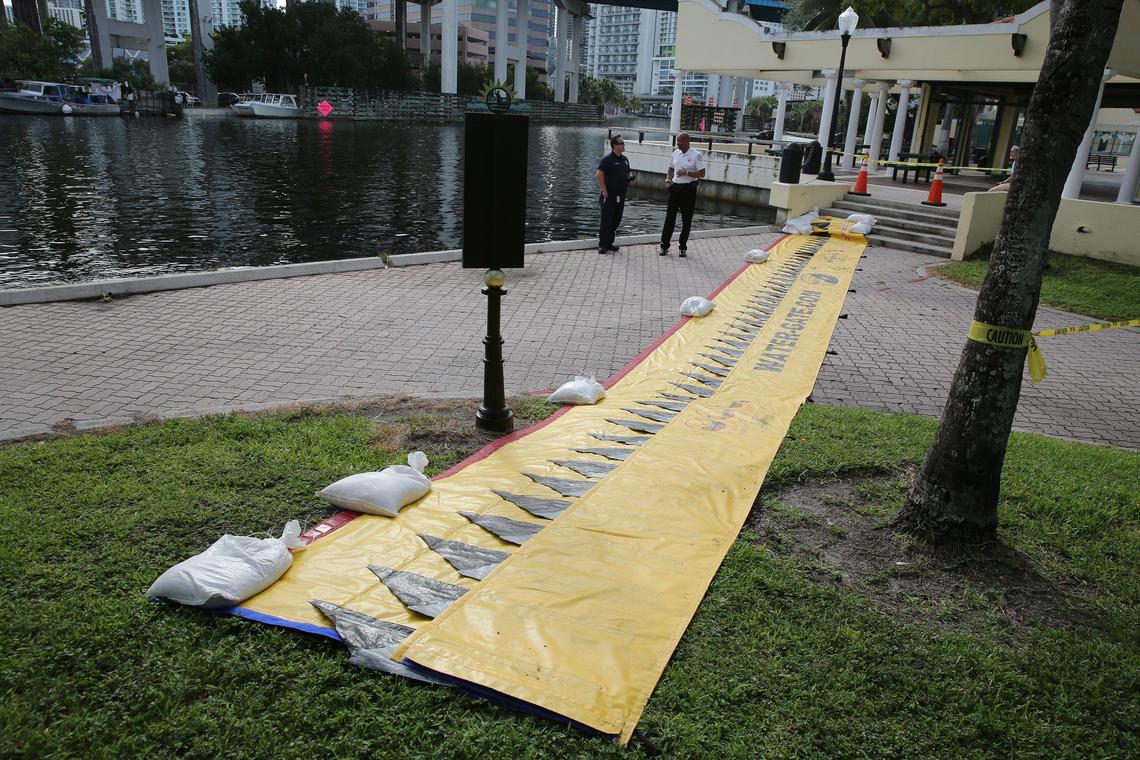 Workers were prepared for Tuesday morningâ€™s King Tide, Oct. 9, 2018 at Jose Marti Park in Little Havana King, but it never made much of a splash.  Inflatable booms were in place in case the tide came over the seawall, but they werenâ€™t needed on this day.