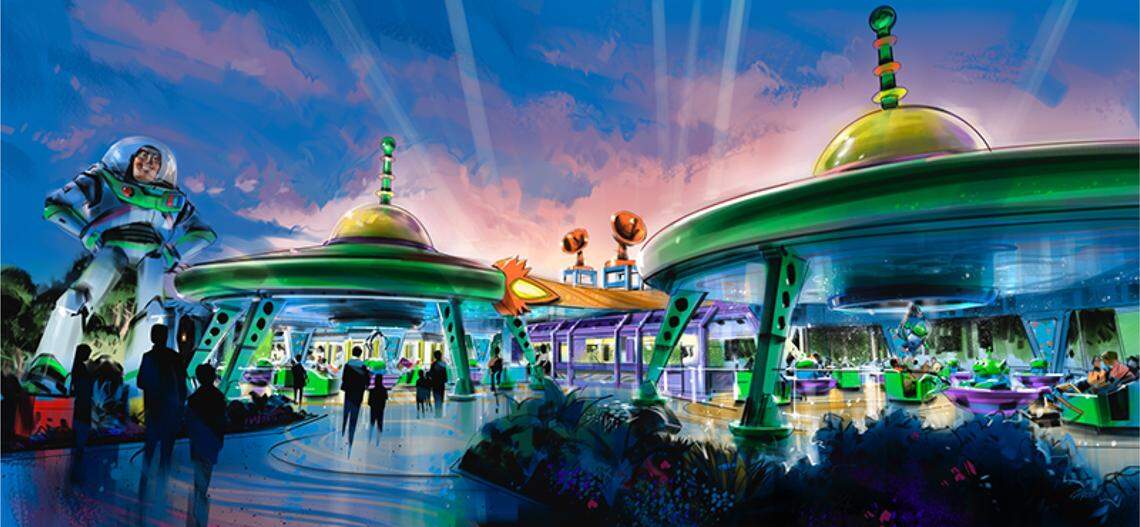 Alien  Swirling Saucers, a ride  intended to appeal to some of Disney World's youngest guests,  is designed to look like a toy play set that Andy got from Pizza Planet.