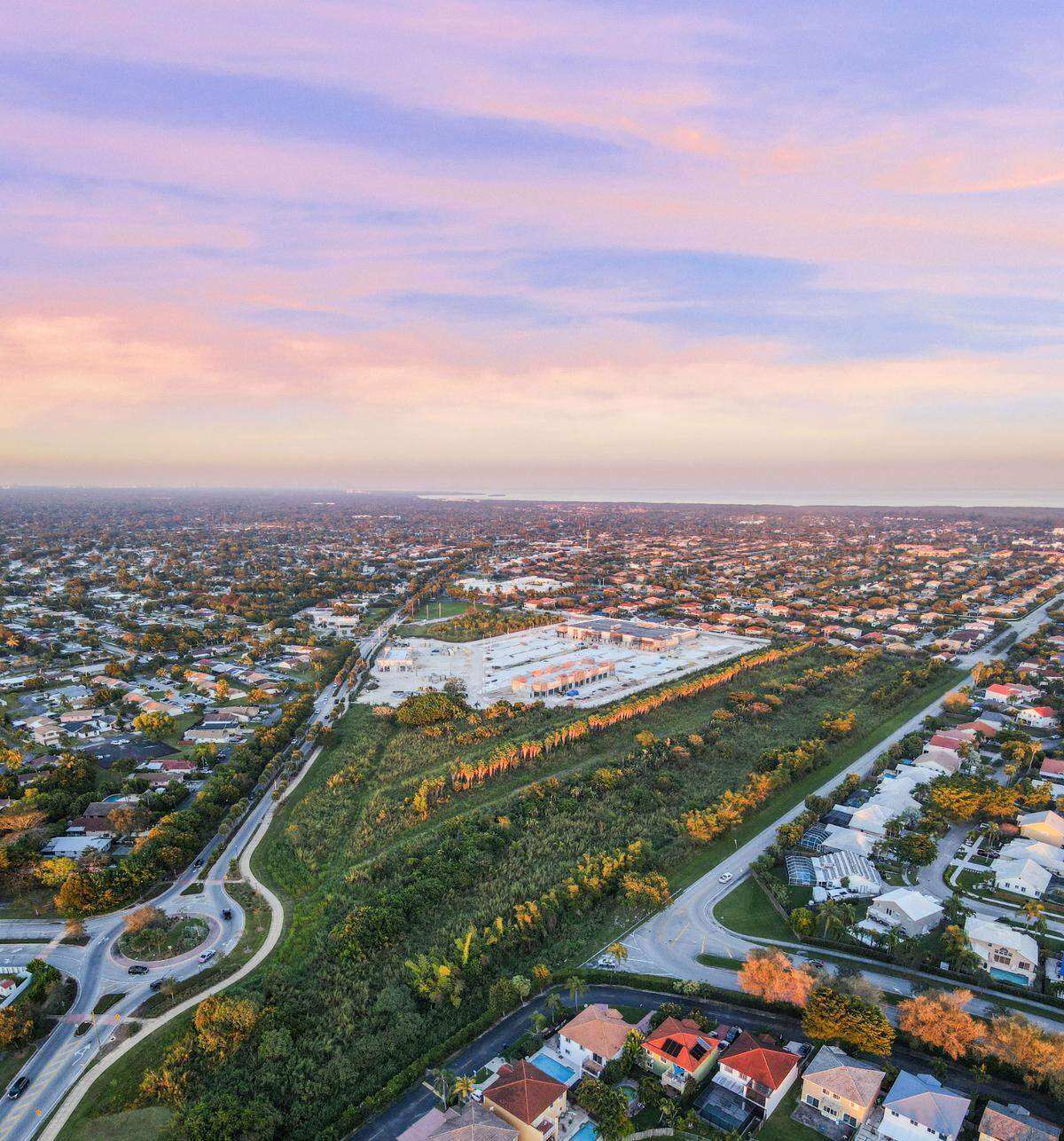 An aerial view of Old Cutler Road in Cutler Bay shows a publicly owned 16-acre plot of vacant land that the town wants to convert into a central park for the South Miami-Dade County suburb of about 45,000.