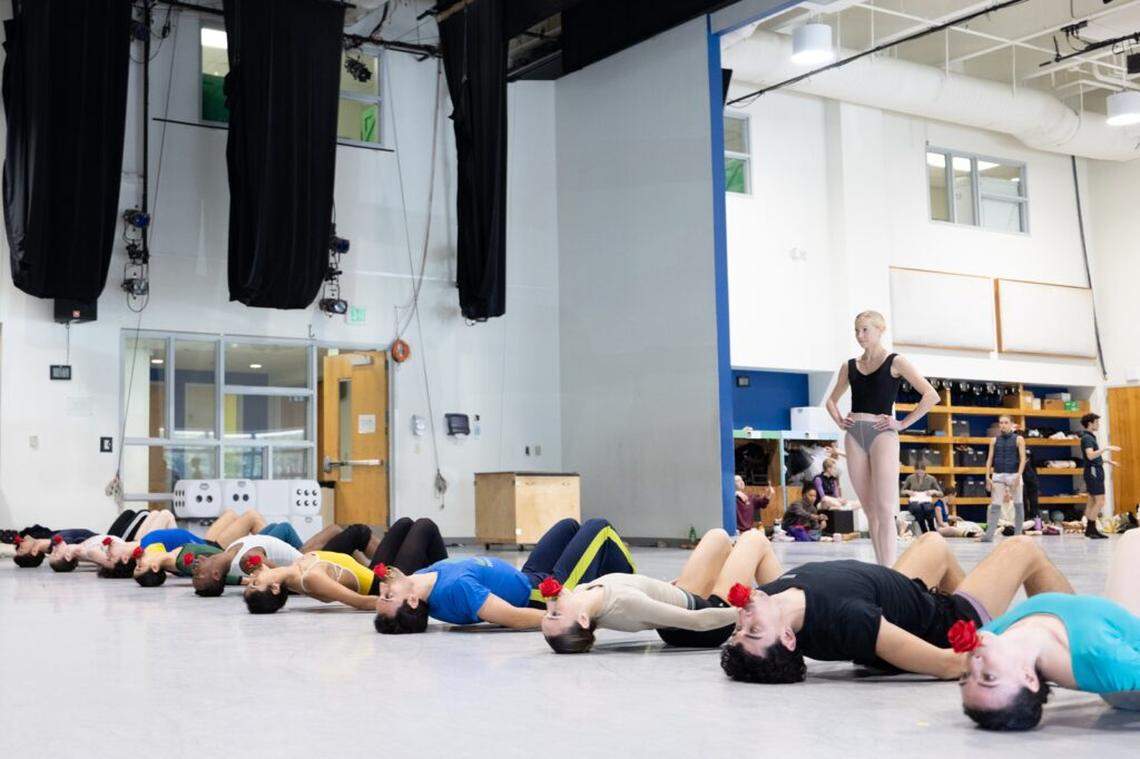 Miami City Ballet dancers rehearse Miami City Ballet’s “Carmen” with principal dancer Dawn Atkins. 