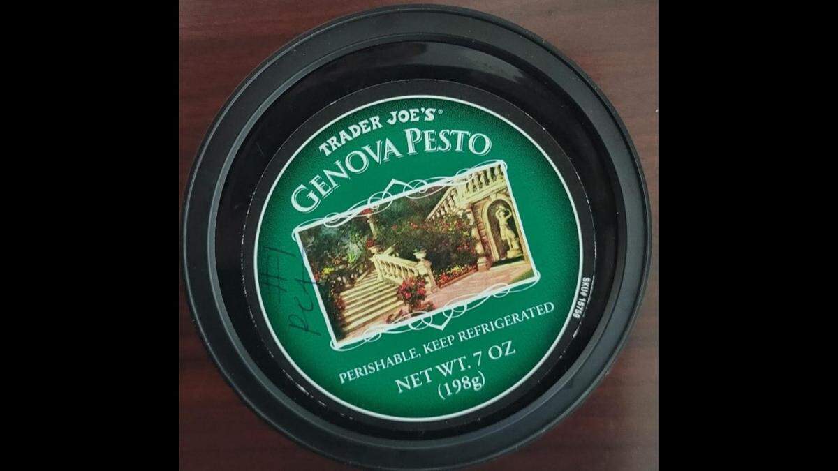 The lid for Trader Joe’s Genovo Pesto.