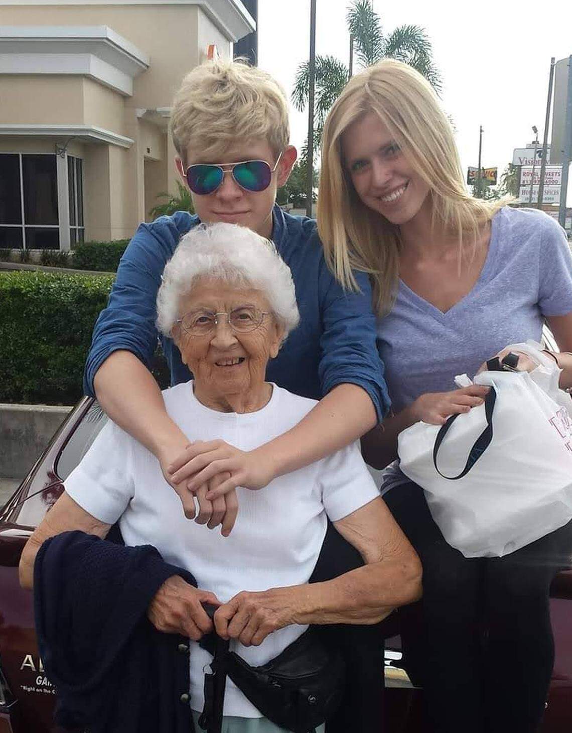 Rita Thomas with two of her grandchildren, Catherine and Thomas McInnes.