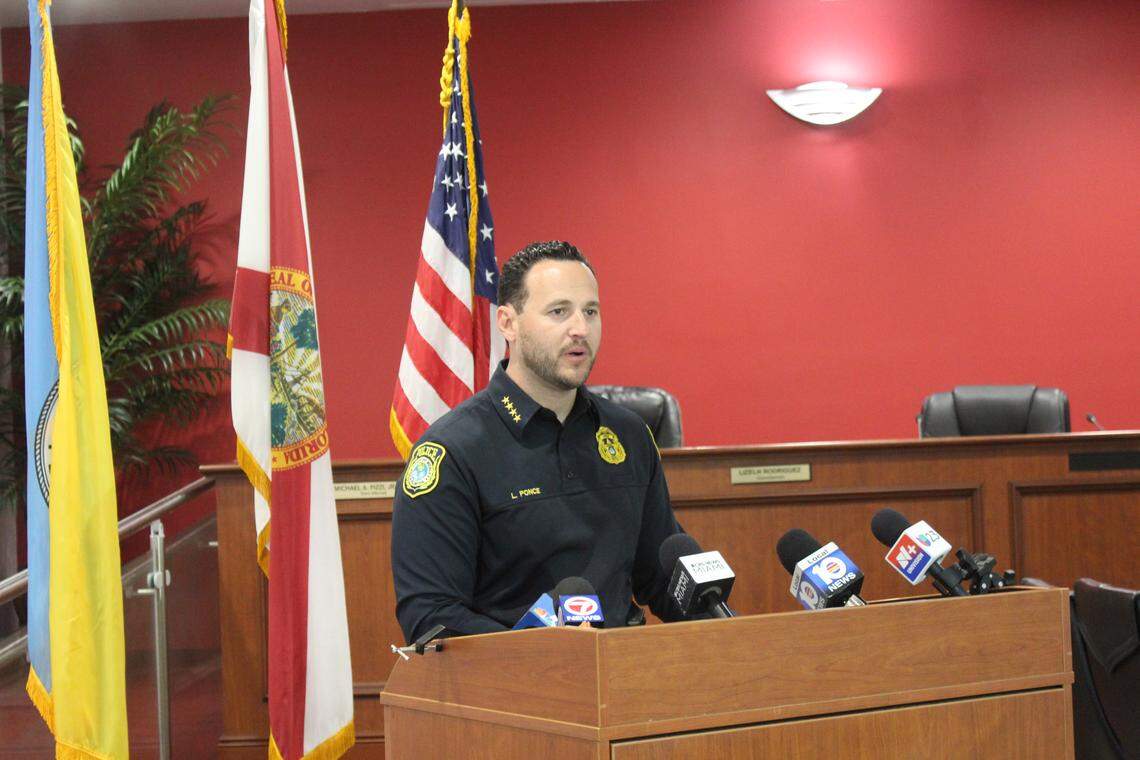 Medley Police Chief Louis Ponce announced an arrest in the Wednesday, Feb. 25, 2026, discovery of a hidden chop shop packed with stolen Infinitis.