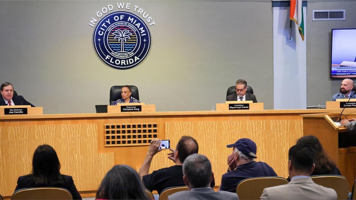 Members of the commission listen to remarks during a meeting of the Miami City Commission on Thursday, Feb. 13, 2025.