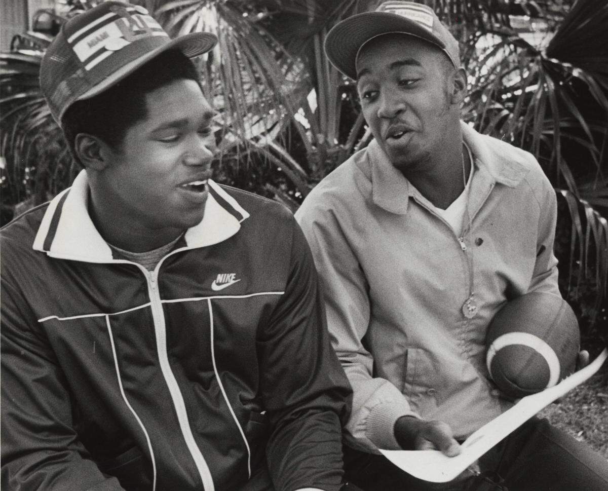 In this file photo from Feb. 10, 1983, Columbus High grad Alonzo Highsmith, left, and Miami Northwestern’s Melvin Bratton. At the time of this photo both buddies had just signed four-year athletic scholarships with the University of Miami Hurricanes.
