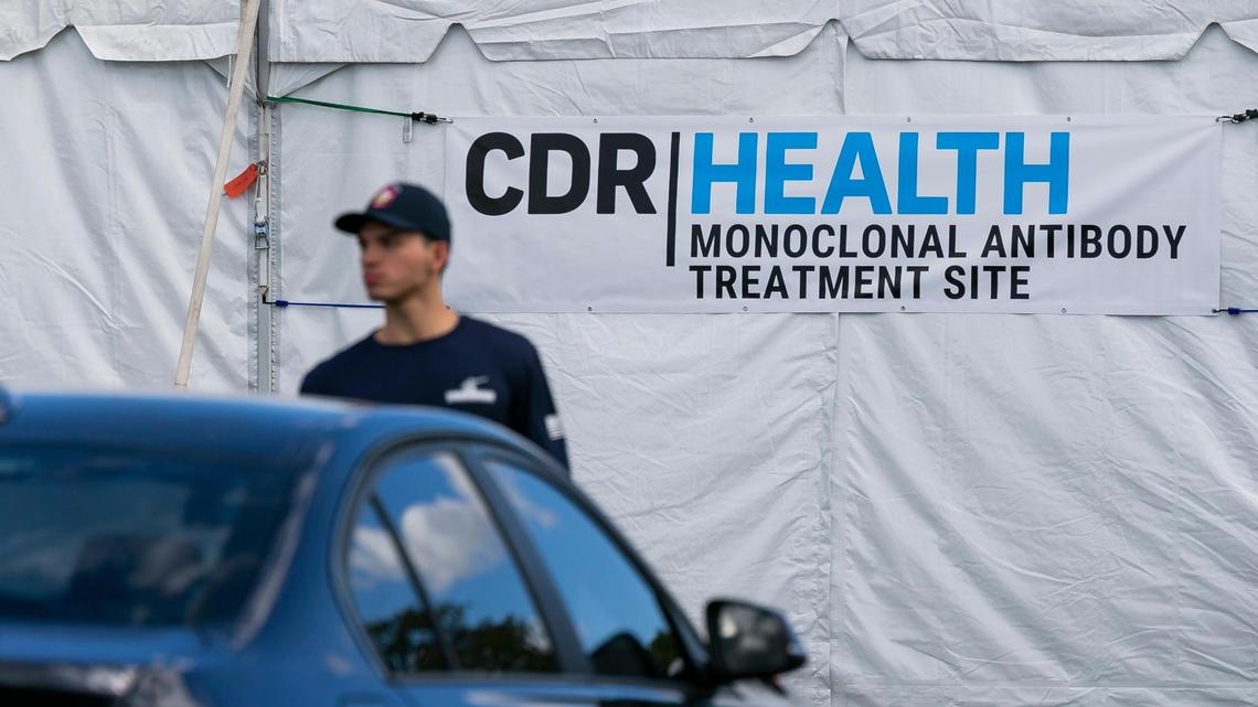 An outside view of a monoclonal antibody treatment site for COVID-19 at Miami Dade College North Campus in Miami on Jan. 19, 2022. The state contractor that runs the treatment centers, CDR Maguire, closed them on Jan. 24, 2022, after the federal Food and Drug Administration halted use of the drugs based on evidence they’re not effective against the omicron variant of COVID-19.