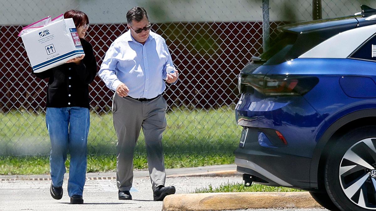Family members and survivors visit the crime scene of the 2018 Parkland shooting in the 1200 building of Marjory Stoneman Douglas High School Thursday, July 6, 2023. The school district plans to demolish the building.