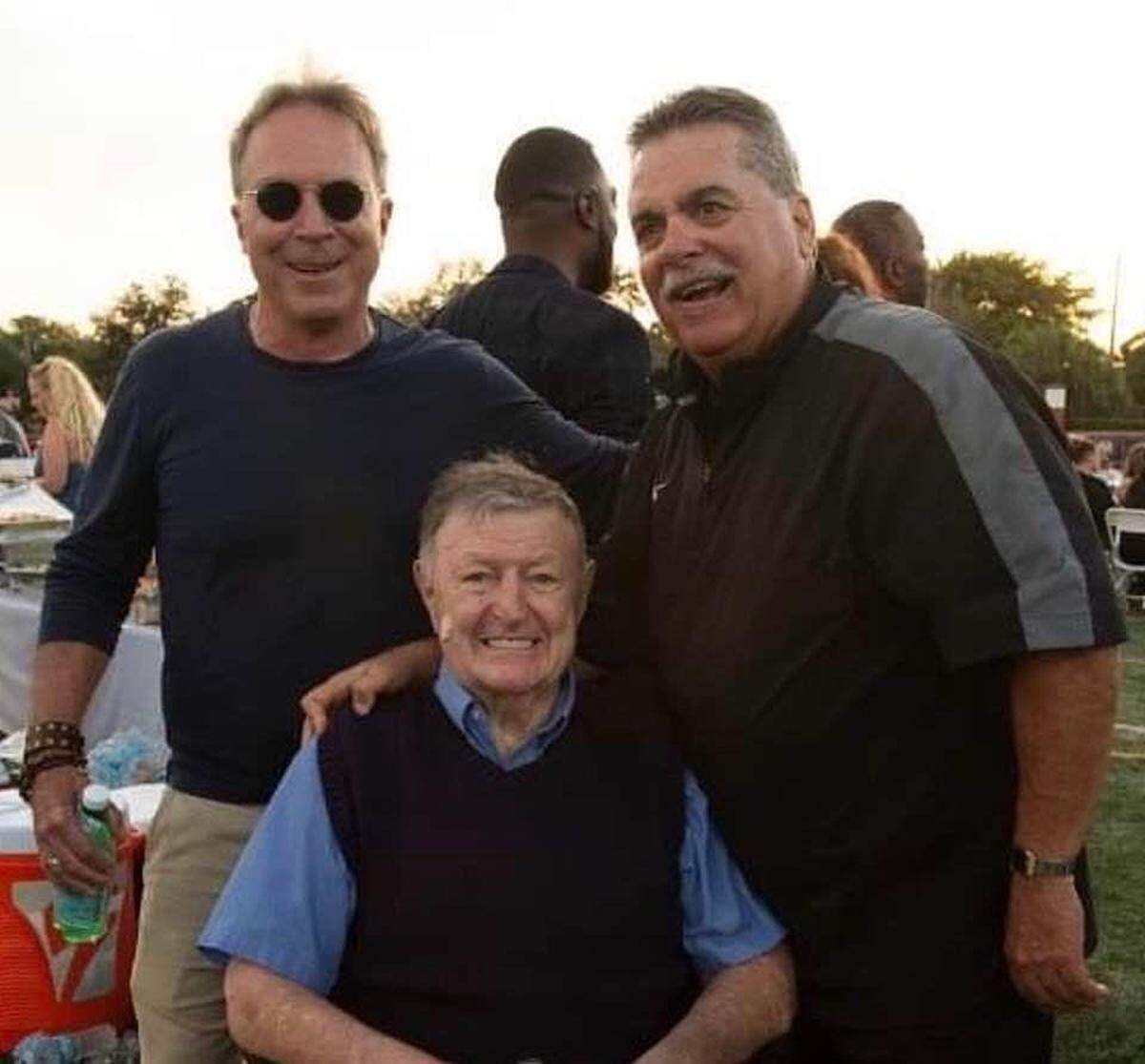 Former longtime Chaminade football coach and athletic director Vince Zappone (bottom), seen here with former Lions coach Mark Guandolo (right) and one of his former players, Mark Panunzio (left), died recently at age 93.
