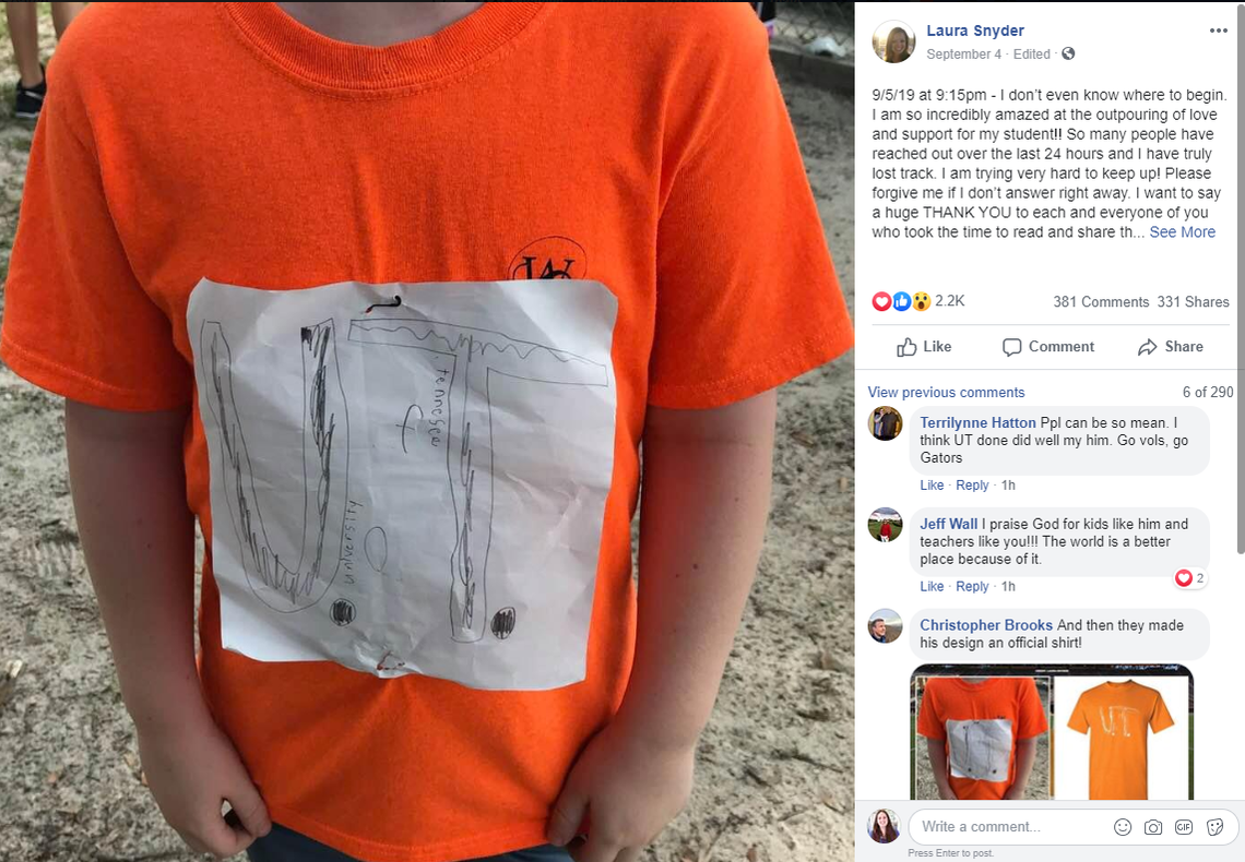 A Florida student made his own University of Tennessee shirt for College Color Day at his elementary school. The other kids made fun of him. Then, the university made it an official T-shirt.