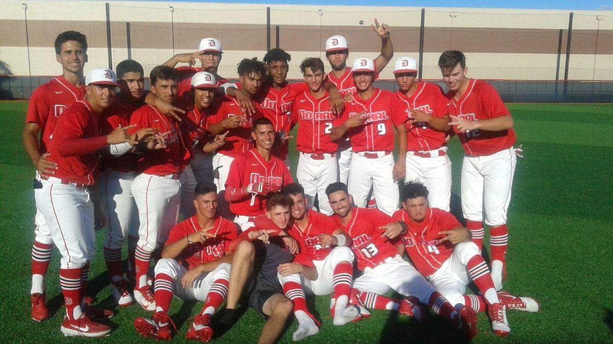 The Doral Academy baseball team celebrates after winning its Region 4-7A final against West Boca Raton on Tuesday, May 21, 2019, to advance to the state semifinal for the second consecutive year.