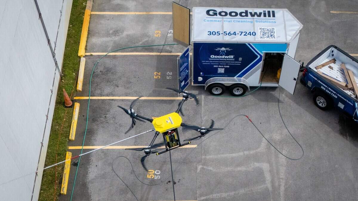 567Goodwill hosts a drone demo day, at Goodwill Industries of South Florida, showcasing their aerial drone wash services for cleaning windows and walls on buildings and skyscrapers on Wednesday, July 15, 2026, in Miami, Florida.