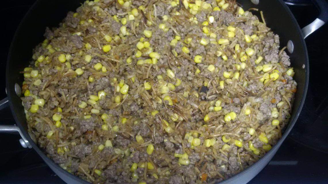 Ground beef with corn and Rice-A-Roni