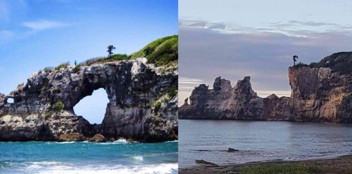 Before and after photos of Punta Ventana, the iconic arch on Puerto Rico’s southern coast, which collapsed Monday after a 5.8 magnitude earthquake jolted the island.